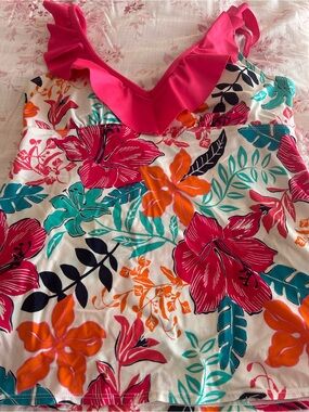 Kim Rogers Floral Ruffle One-Piece Swimsuit in Hot Pink and Multi